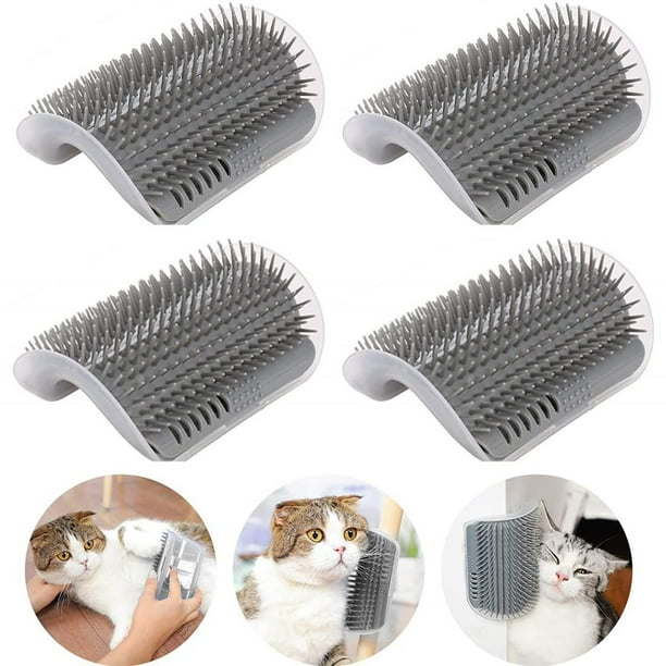Peluquería automática para gatos, paquete de 4 rascadores de esquina de pared, peines de masaje de aseo suave para gatos de pelo corto y largo, juguete para gatos de interior y gatitos