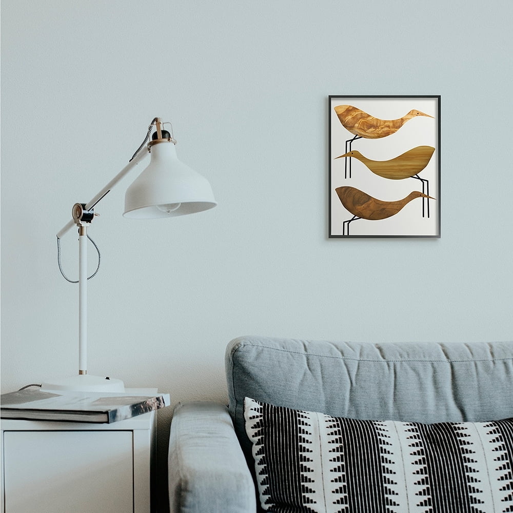 Stupell Industries Abstract Wooden Pattern Storks Rustic Birds Black Framed by Daphne Polselli