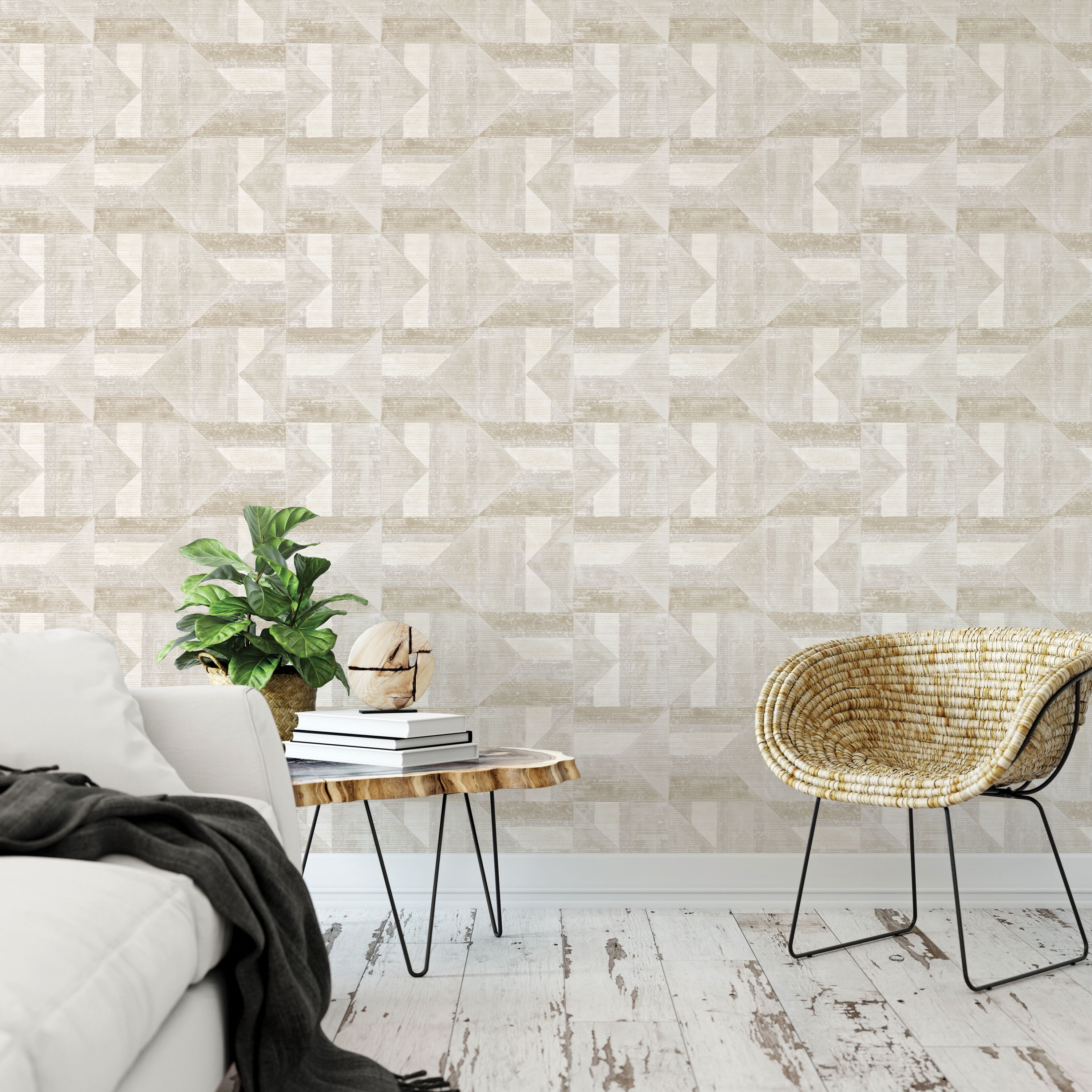 Tempaper Quilted Patchwork Ash & Stone Peel and Stick Wallpaper, 20.5" x 16.5'