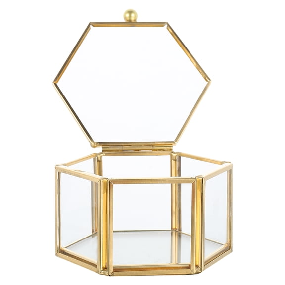 Topbathy Hexagon Keepsake Box Unique Jewelry Box Golden 1Pc