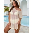 thumbnail image 3 of Drvitor Plus Size Swimsuit Cover Up for Women V-Neck Short Sleeve Crochet Tops Casual Loose Beach Swim Cover Up with Side Split, 3 of 8