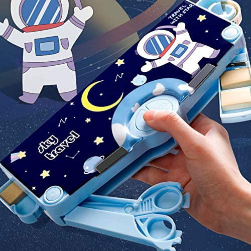 Henoyso 2 Pieces Multifunction Pencil Boxes with Buttons Cartoon Pattern  Pen Case for Christmas Kid Stationary Set for Girls Boys with Compartments