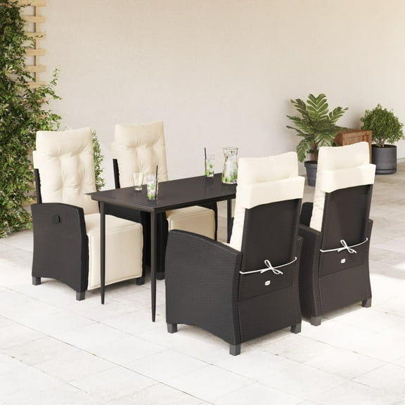 vidaXL 5 Piece Patio Dining Set with Cushions Black Poly Rattan