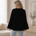 thumbnail image 4 of Floleo Women's Hooded Zip Up Tiered Ruffle Babydoll Top Long Bell Sleeve Casual Textured Knit Cardigan Jacket with Two Deep Side Pockets Outerwear Jackets, 4 of 8