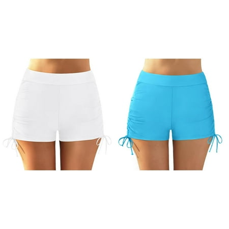 (2-Pack) Kcodviy Women Plus Size High Waist Bikini Bottoms Swim Briefs Beach Shorts Ruched Sunflower Shorts Women Bottom High Cut Swim Bottom Full Coverage Swimsuit Bottom Sports Yoga Shorts Swimbot