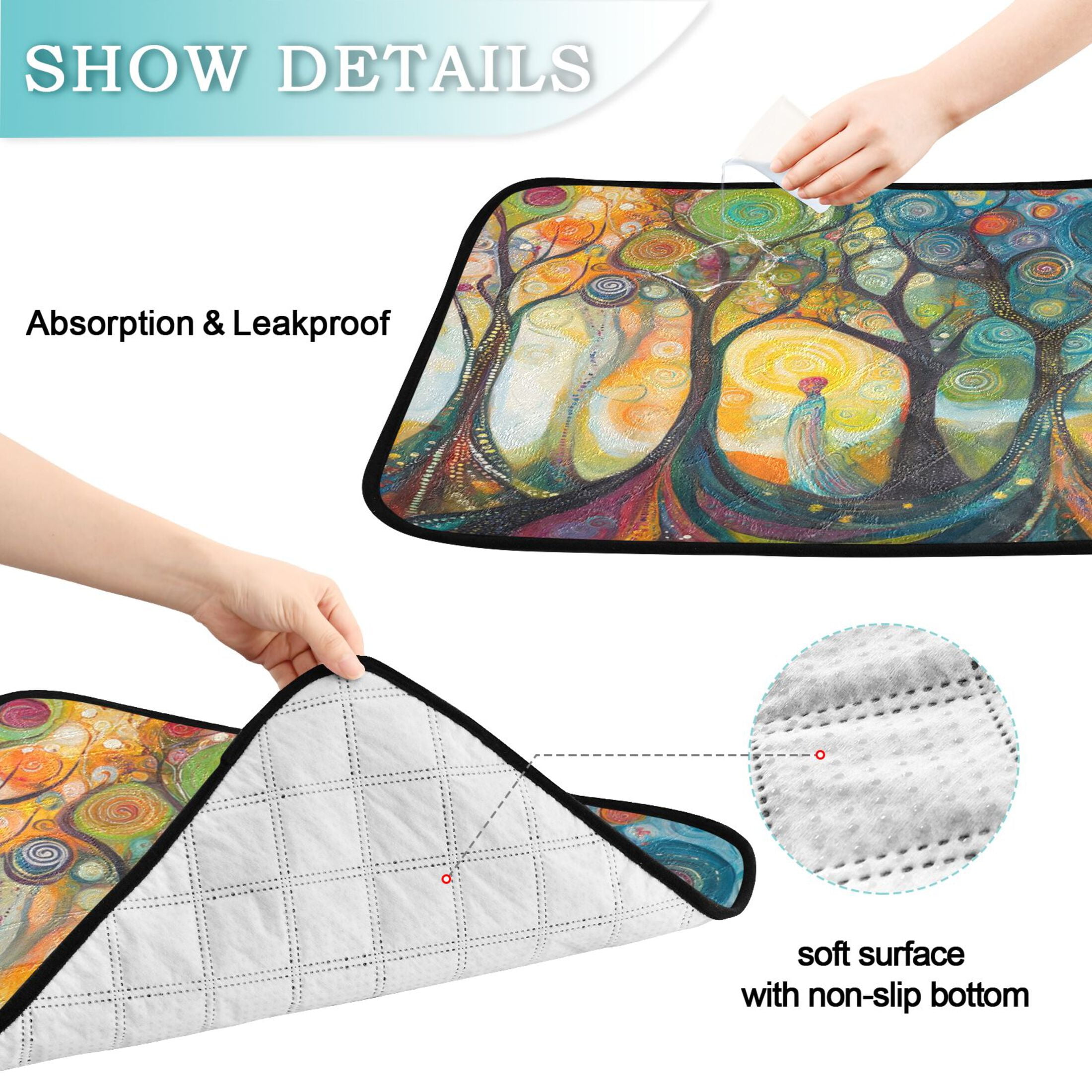 Qxltty Abstract Forest Cat litter Pads Pet Set of 3 Diaper Mats Center Anti-leakage Layer Absorbent Soft and Comfortable