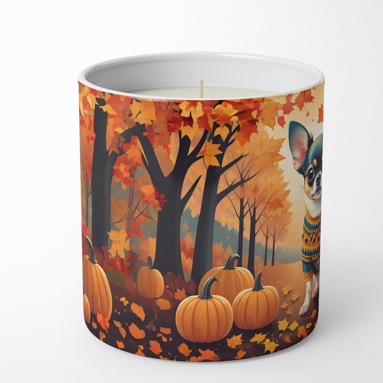 Tricolor Chihuahua Fall Decorative Soy Candle 3.25 in x 3.75 in