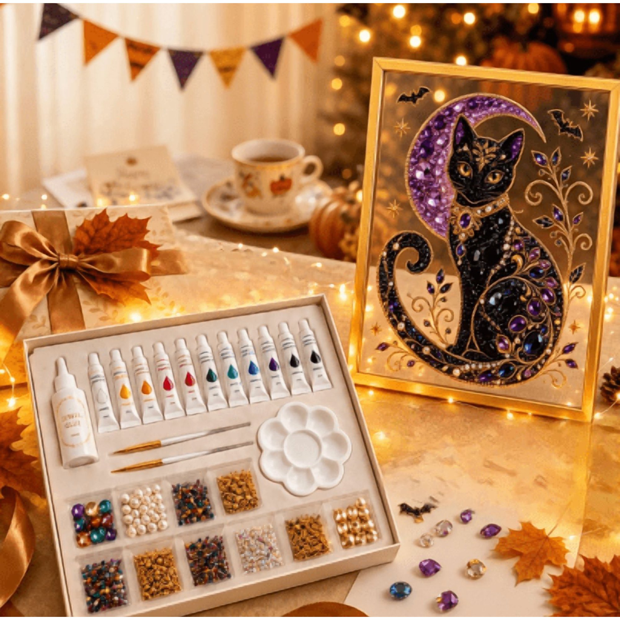 DIY Jeweled Halloween Art Kit Full set gem craft supplies enjoyable indoor hobby for creating gorgeous framed ornaments and meaningful seasonal gifts