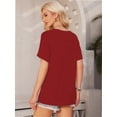 thumbnail image 2 of Women's V Neck T Shirts Casual Rolled Short Sleeve Side Split Summer Tops Loose Fit, 2 of 5