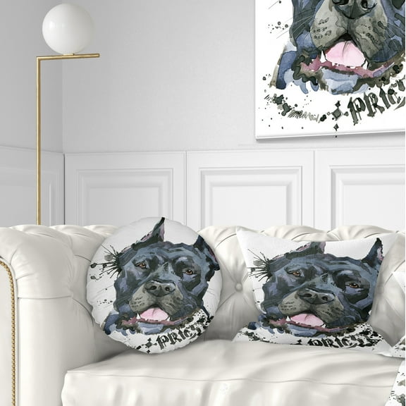 Designart Black Dog Illustration - Animal Throw Pillow - 12x20