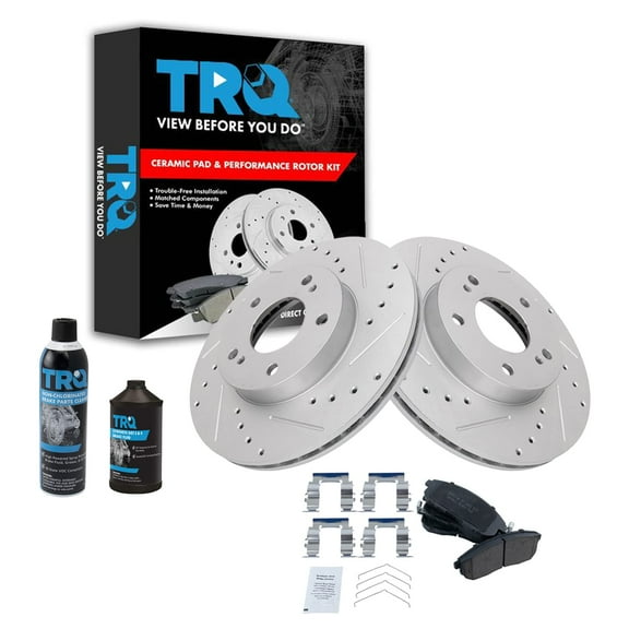 TRQ Front Premium Ceramic Brake Pad Performance Rotor Kit w/Chemicals BKA16192 Fits select: 1989-1999 NISSAN MAXIMA, 1996-1999 INFINITI I30