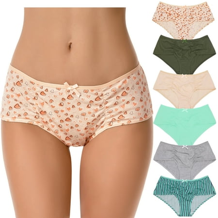 

Curve Muse Womens Plus Size 100% Cotton Mid Waist Hipster Panties Underwear-6PK-PACKB-L