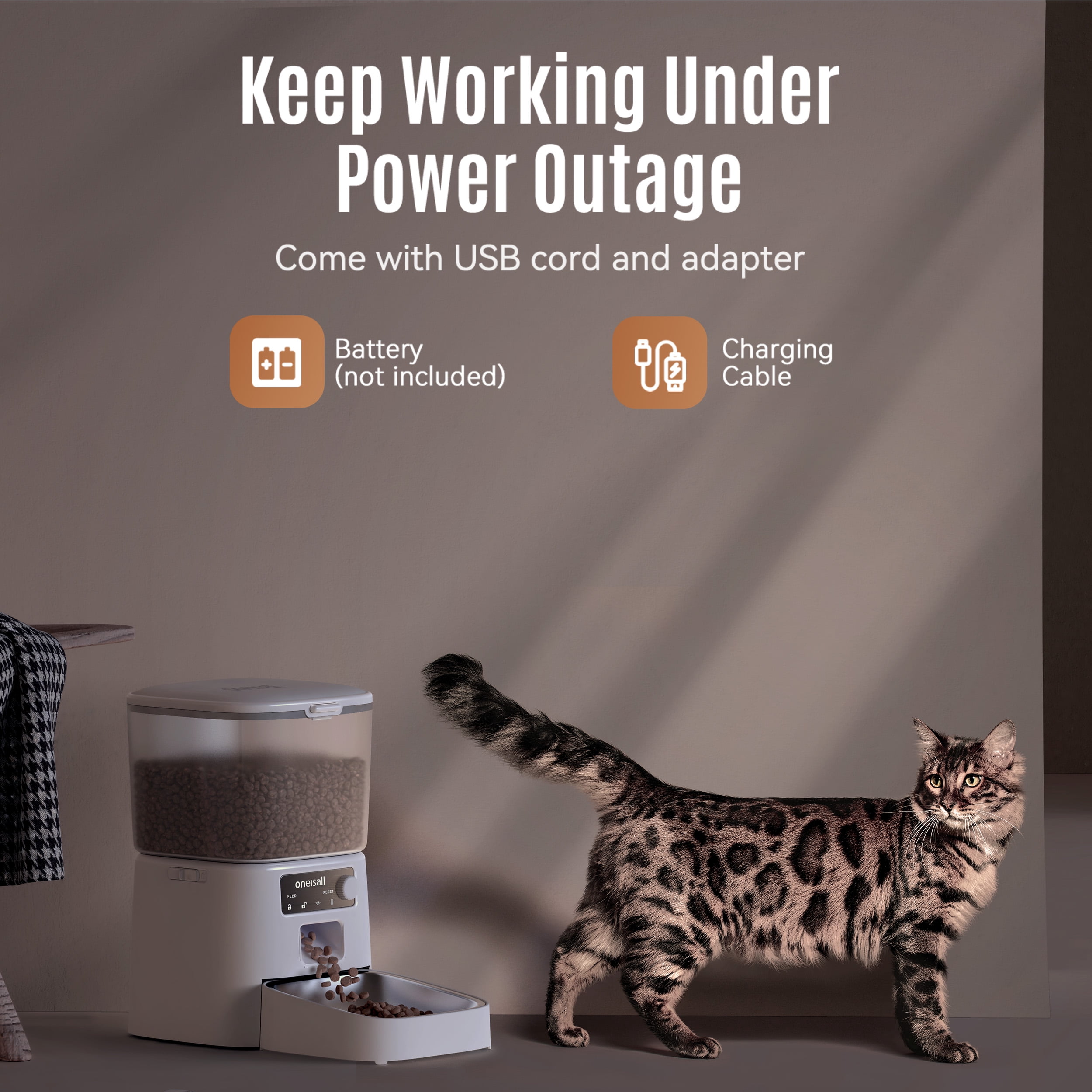 Oneisall WF-53 Automatic Cat Feeder, 2.4GHz WiFi Timed Cat Feeder with App Control, 3.5L/12 Cup Cat Food Dispenser for Dry Food, 10 Meals Per Day Auto Cats Feeder, White