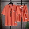 thumbnail image 3 of Conjunto de camiseta y pantalones cortos casuales con estampado de gofres para hombre de nueva marca de verano, conjunto de 2 piezas transpirable de secado rápido para deportes de baloncesto y fitness, 3 of 5