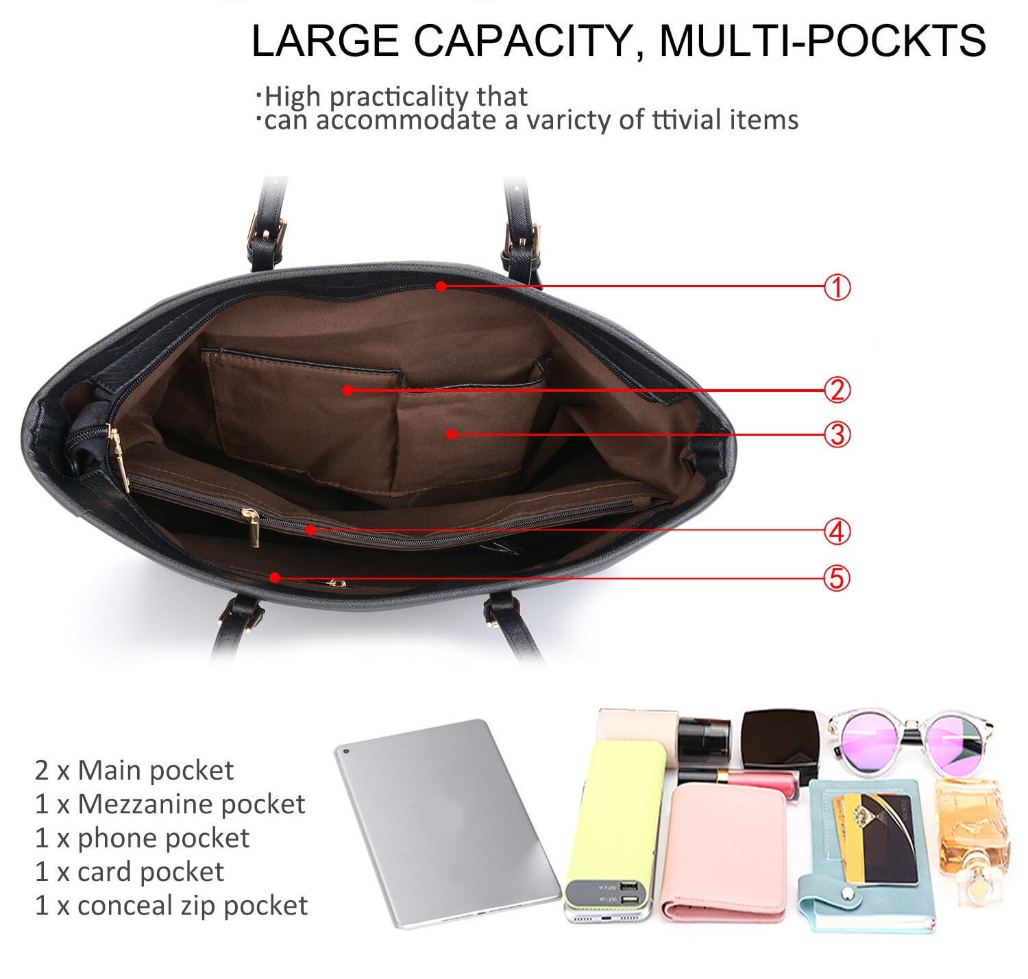 Ladies Handbag Tote Simple Casual Large Shoulder Bag Top Handle Handbag for Business for Women(Black)