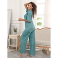 thumbnail image 5 of MINTREUS Lounge Sets for Women Knit Short Sleeve V-neck Tops and Long Pants Soft Comfy Pajamas Set Oversized 2 Piece Outfits, 5 of 8