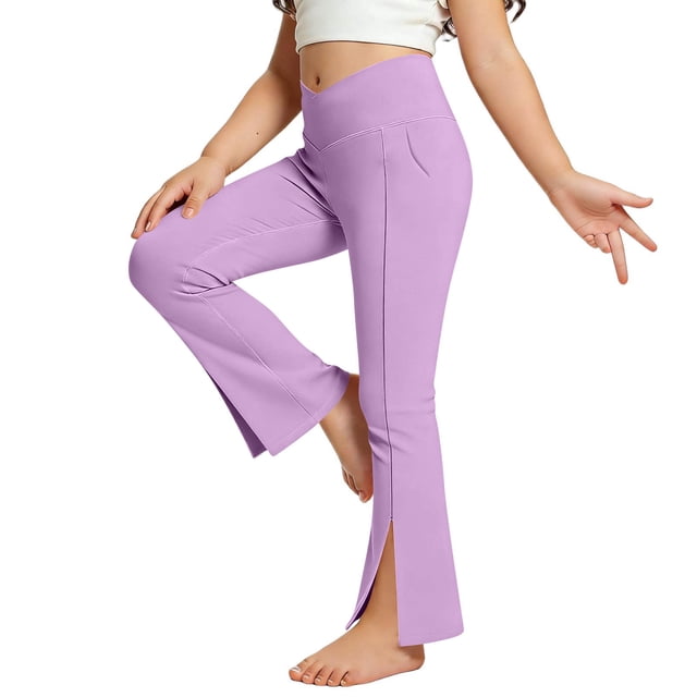 Pantalones largos para niños, pantalones largos, pantalones acampanados para niños, pantalones de punto acanalado para niñas, pantalones elegantes y cómodos con varios colores, pantalones de poliéster