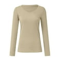 thumbnail image 5 of GEWSEY Long Sleeve Shirts for Women V Neck Ribbed Knit Fitted Fall Basic Tshirts Going Out Tops 2025 Casual Trendy Clothes (Beige, S), 5 of 5