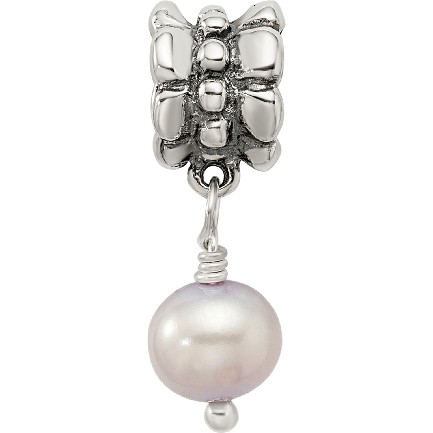 925 Sterling Silver Dangle Polished Oxidized Reflections Lavender Freshwater Cultured Pearl Bead Charm 20.91x6.36mm Wide