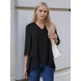thumbnail image 2 of DARING DIVA Women's High Low 3/4 Bell Sleeve V Neck Chiffon Blouse L Black, 2 of 7