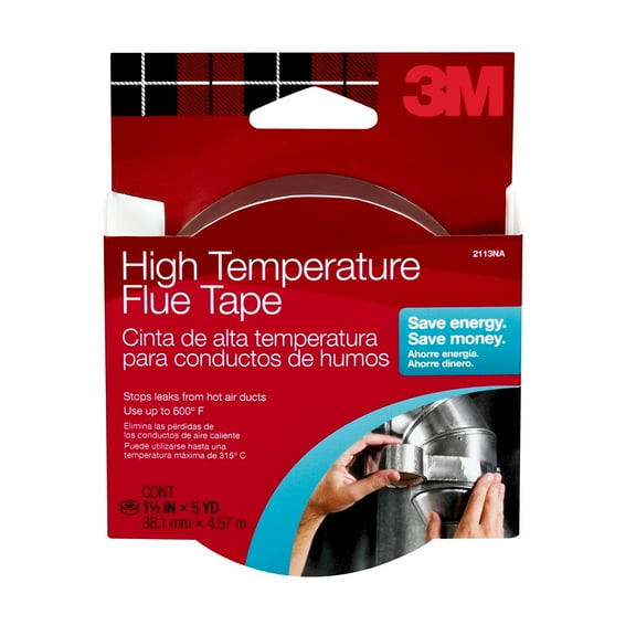 3M High-Temperature Flue Tape, 1 1/2 Inch x 5 Yard, Silver, 1 Roll