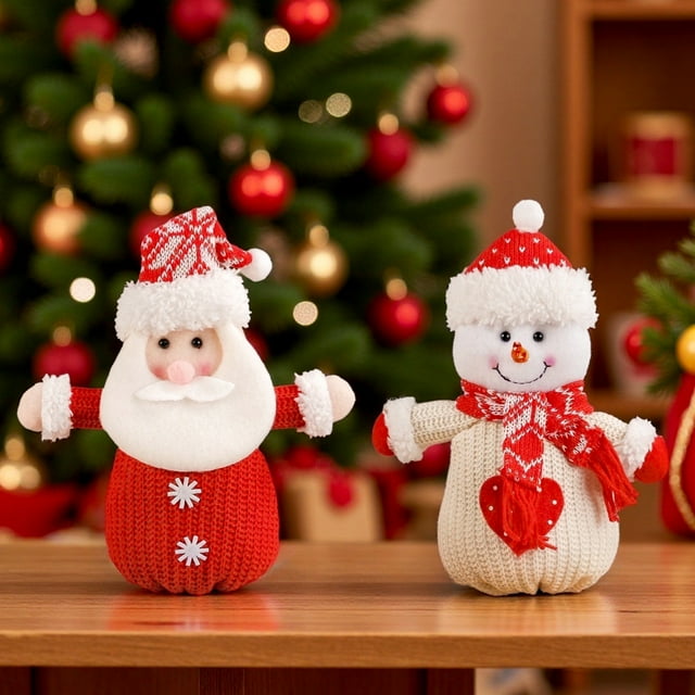 Christmas Doll Knitted Candy Bag Reusable Drawstring Gift Bag Santa Claus Snowman Shape Holiday Party Favor Bag
