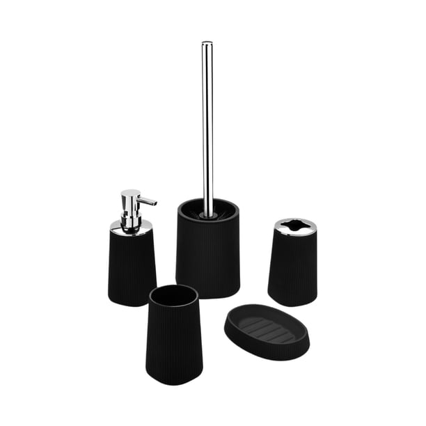 Juego de 5 accesorios de baño, soporte para cepillo de dientes, jabonera, taza multiusos, botella Negro