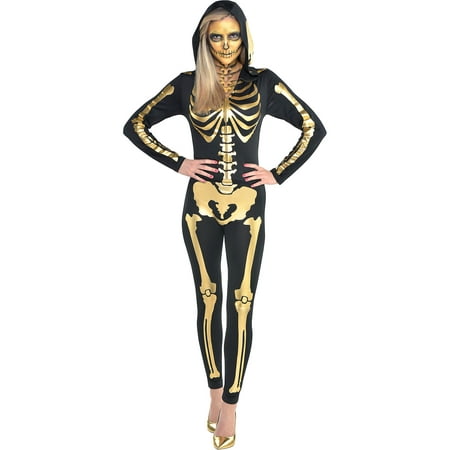 Suit Yourself 24 Carat Bones Skeleton Halloween Costume for Women, with Attached Hood