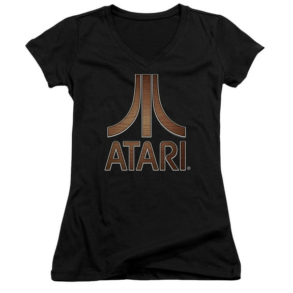 Atari Classic Wood Emblem Junior Women's T-Shirt V-Neck Black