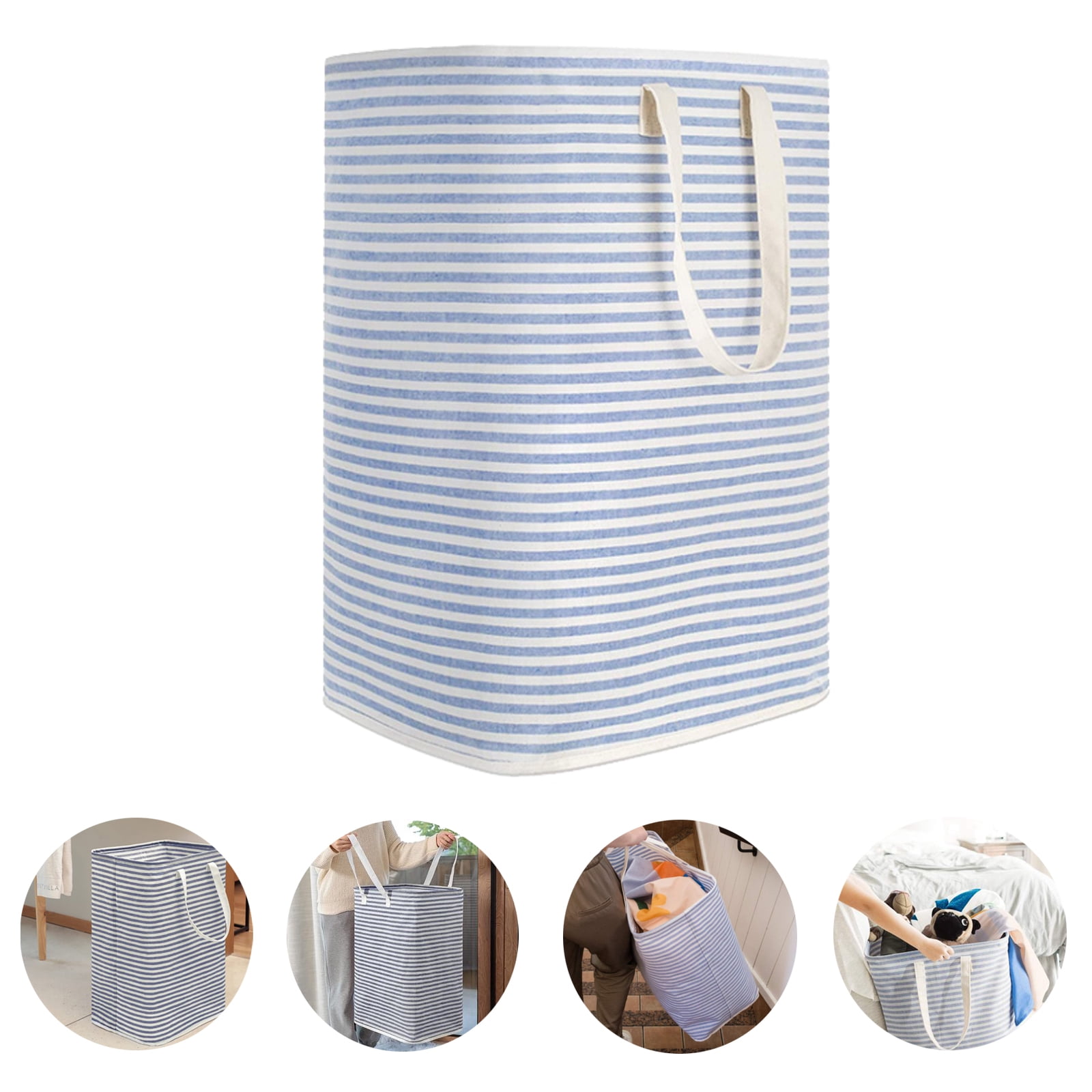 Semfri Collapsible Laundry Basket Laundry Hamper with Easy Carry Handles Collapsible Laundry Hamper Water Resistant Freestanding Clothes Hamper Blue 72L