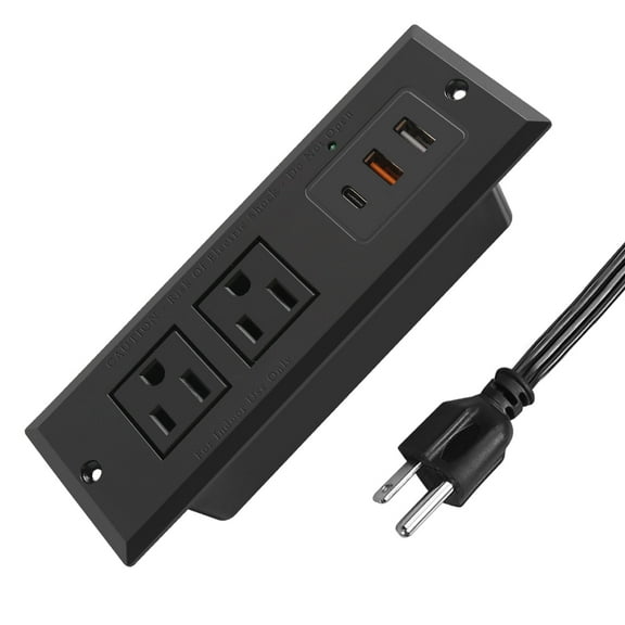 Desk Power Strip Type C 20W PD Charge Recessed Desktop Power Outlet Fast Charge 6.56 Feet Extension Cord for Nightstand,Bookshelves Couch Counter
