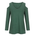 thumbnail image 4 of LEAVINGSUO Long Sleeve Shirts for Women, Fall Womens Tops Women V-Neck Sleeve Off Shoulder Sleeve Loose T-Shirt Blouse Pullover Tops, 4 of 8