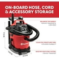thumbnail image 6 of Vacmaster VHB305M 1101 Wall Mount Wet Dry Vacuum, 3.2 Gallon 2.5 Peak HP, Red, 6 of 7