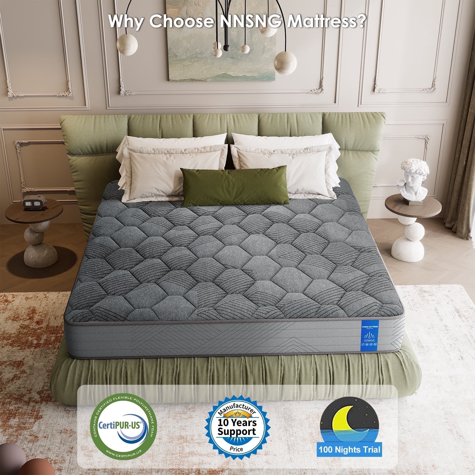 NNSNG 12" Full Size Hybrid Mattress, Luxury Comfort Mattress with Gel Memory Foam, Fits Most Bed Frames, Bed-in-a-Box, Grey