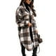 thumbnail image 1 of Chaqueta de cuadros de las mujeres de manga larga de la solapa con botones Camisas mezcla de lana Abrigo Casual Tops Outwear(Gris-M) Nituyy abrigo, 1 of 6