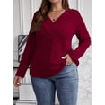 thumbnail image 5 of Women'S Plus Size Tops Trendy V Neck Casual Long Sleeve Shirts Knit Sweaters Wine Red XL, 5 of 7