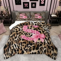 Homewish Cheetah Print Letter Queen Comforter Set, Pink Bowknot Monogrammed S Bedding Sets, Modern Fashion Style Reversible Bedding Comforter Set, Luxury Bedroom Decor, 3pcs