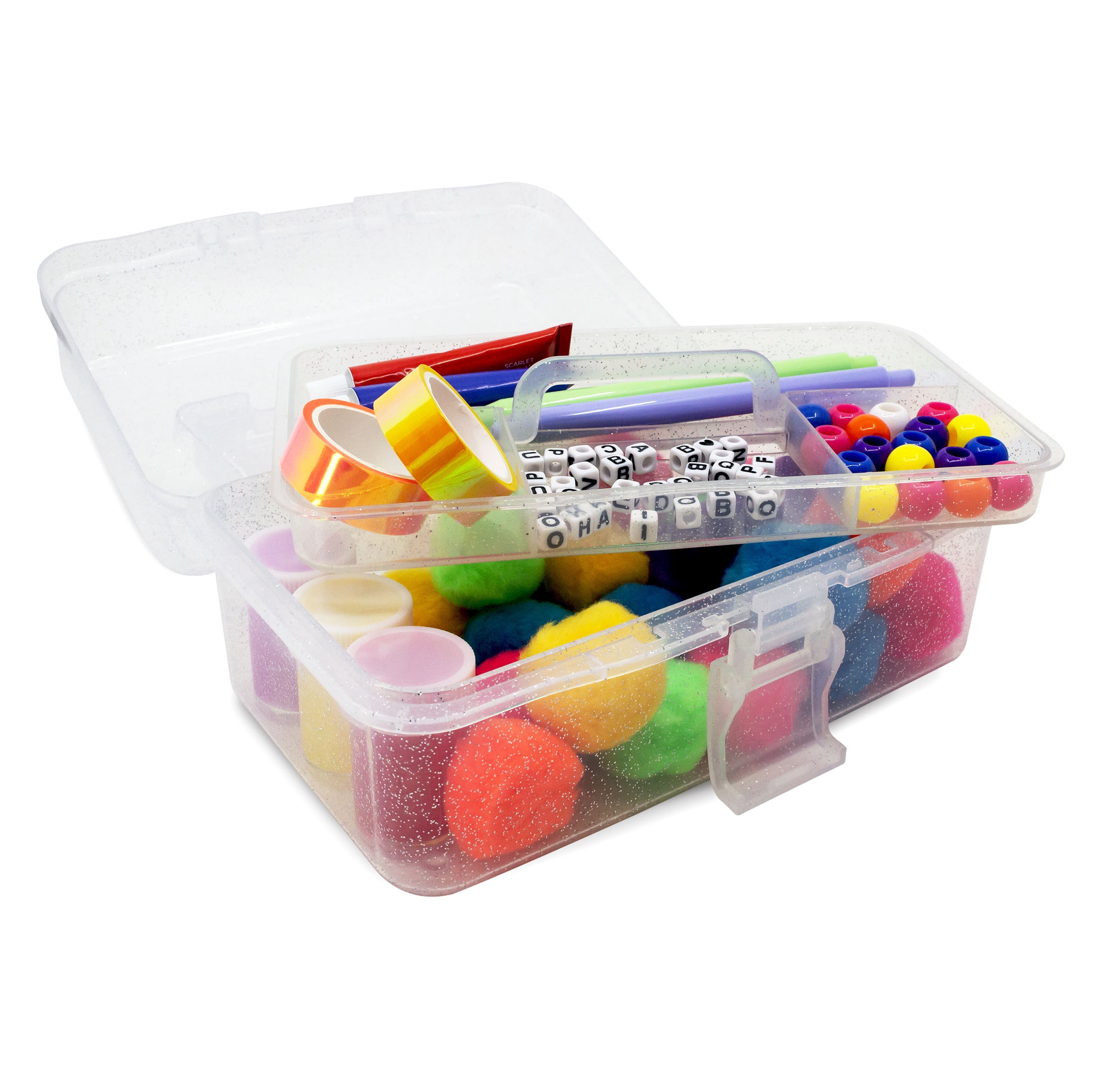 Hello Hobby Arts & Craft Storage Case with Lift Out Tray Clear with Glitter