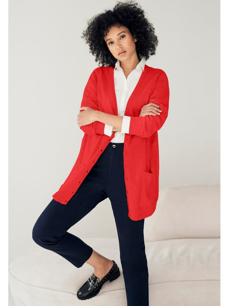 ellos Women's Plus Size Boyfriend Cardigan 6X, Heather Grey