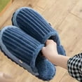 thumbnail image 4 of BinBiL Women's Fuzzy Slip-on Slippers Soft Comfy Memory Foam Indoor House Shoes Dark Blue 40-41, 4 of 6