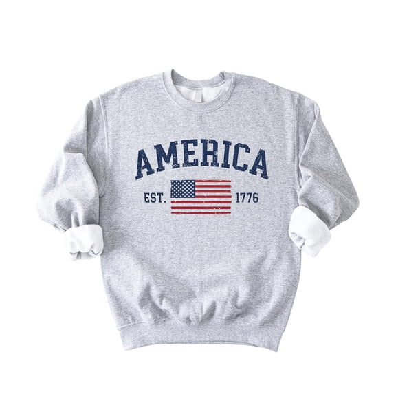 America Est 1776 Sweatshirt for Men Women & Kids Patriotic USA Flag 4th of July Pullover Gray Sweatshirt Adult Small