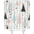 thumbnail image 3 of Merry Christmas Shower Curtain Xmas Tree Snowflake Star Pine Tree Forest Winter Holiday Featival Rustic Cartoon Bathroom Curtain with Hooks,Pink Blue Black, 3 of 6