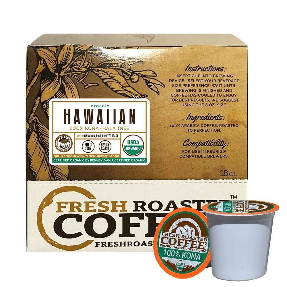 Fresh Roasted Coffee Llc Organic Hawaiian 100 Kona Coffee Pods, 18