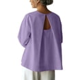 thumbnail image 3 of Craaazy Womens Solid Color Crewneck Cotton Long Sleeve Tops with Back Keyhole Cutout for Summer Daily Wear Gift, 3 of 8