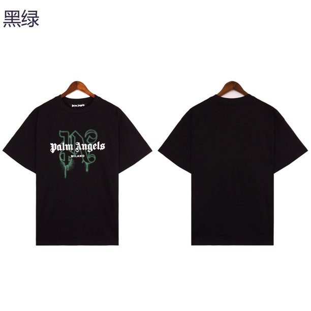 Camiseta de manga corta con estampado de letras de la marca Palm American, camiseta con estampado de grafiti limitada de Angels cityNegro Verde