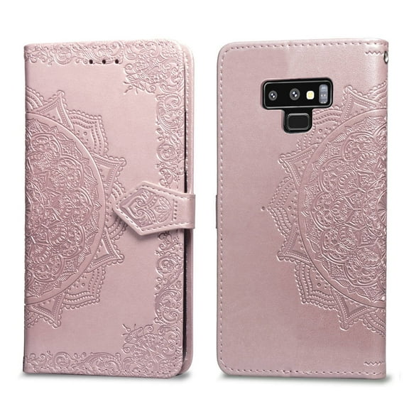 Galaxy Note 9 Wallet Cases and Covers, Allytech Slim Premium PU Flip Stand Cover Mandala Embossed Full Body Protection with Card Holder Magnetic Closure for Samsung Galaxy Note 9 Phone, Rosegold