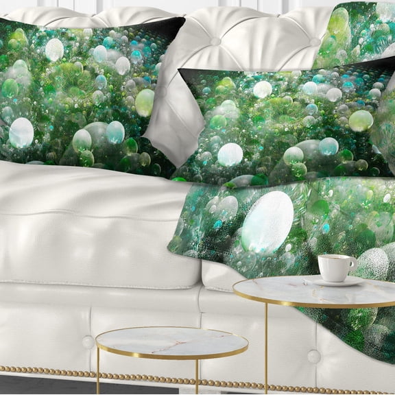 Designart Green Fractal Molecule Pattern - Abstract Throw Pillow - 12x20