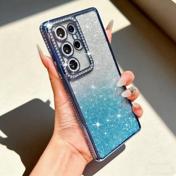 for Samsung Galaxy S25 Ultra Magnetic Glitter Case Compatible with Mag-Safe, Slim Shockproof Anti-Scratch Phone Case with Camera Lens Protector Plating Bling for Samsung Galaxy S25 Ultra, Blue