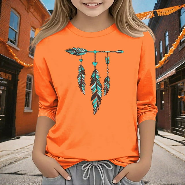 YUNAFFT T-Shirt Unisexe pour Enfants Orange Festival Imprimé Créatif Manches Courtes Col Rond Style Décontracté Ludique