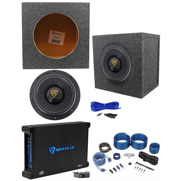 Rockville W10K9D4 10" 3200w Car Subwoofer Sealed Sub Box Mono Amplifier Amp Kit